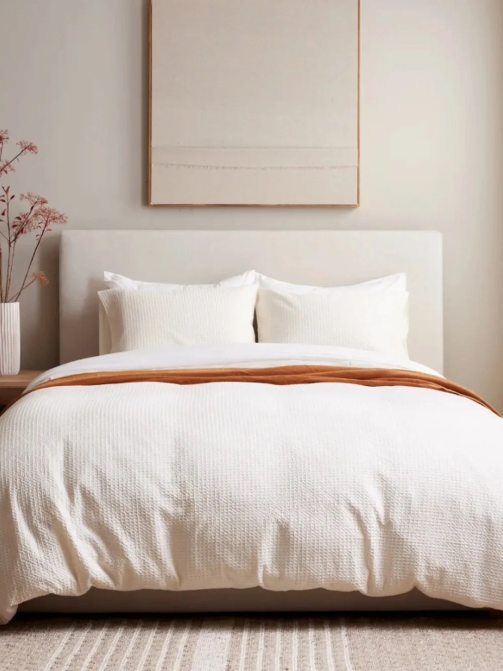 Organic Luxe Honeycomb Duvet Cover Set King CA King Undyed Ivory